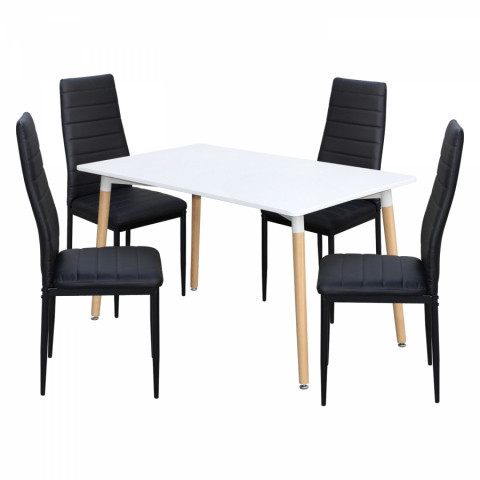 Jídelní set 4+1 stůl ONE 140x90 bílý + židle SIGMA černé Idea