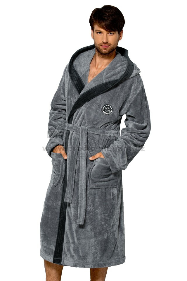 Pánský župan George tmavě šedý - L&L - L - tm.šedá-sv.šedá