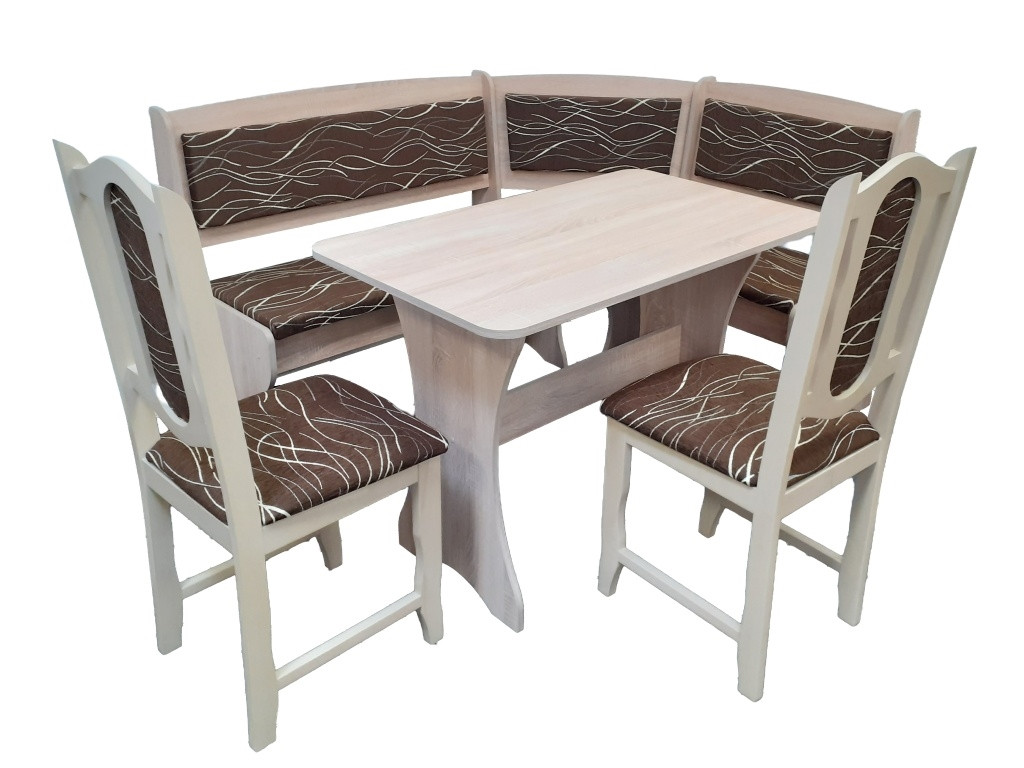 Rohový jídelní set BUREWALA se židlemi, dub sonoma/látka Safari, 5 let záruka