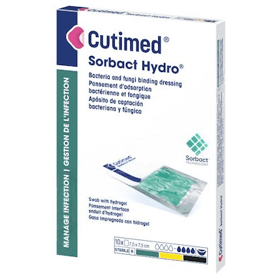 CUTIMED SORBACT HYDRO 7,5XCMX7,5CM ČISTÍCÍ HYDROGELOVÉ KRYTÍ S DACC, VÁZAJÍCÍ BAKTERIE A PLÍSNĚ, 10KS
