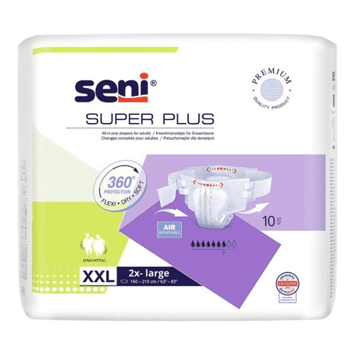 SENI SUPER PLUS 2X-LARGE KALHOTKY ABSORPČNÍ PRODYŠNÉ NOČNÍ, BOKY 160-210CM, 3200ML,10KS