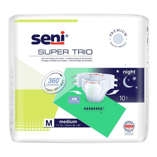 SENI SUPER TRIO MEDIUM KALHOTKY ABSORPČNÍ PRODYŠNÉ VYSOKÁ SAVOST, BOKY 75-110CM, 3000ML,10KS