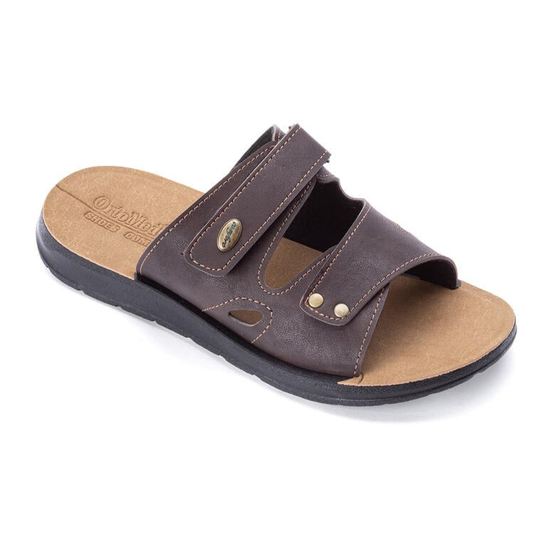 Pánské pantofle z eko kůže na suchý zip hnědé vel. 41