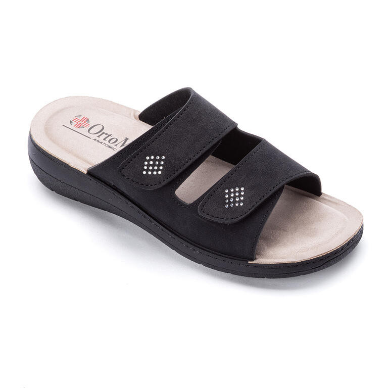 Dámské pantofle na klínku s kamínky černé