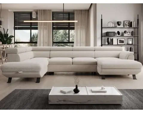 Sedací souprava Raven XL, krémová látka, tvar levé U