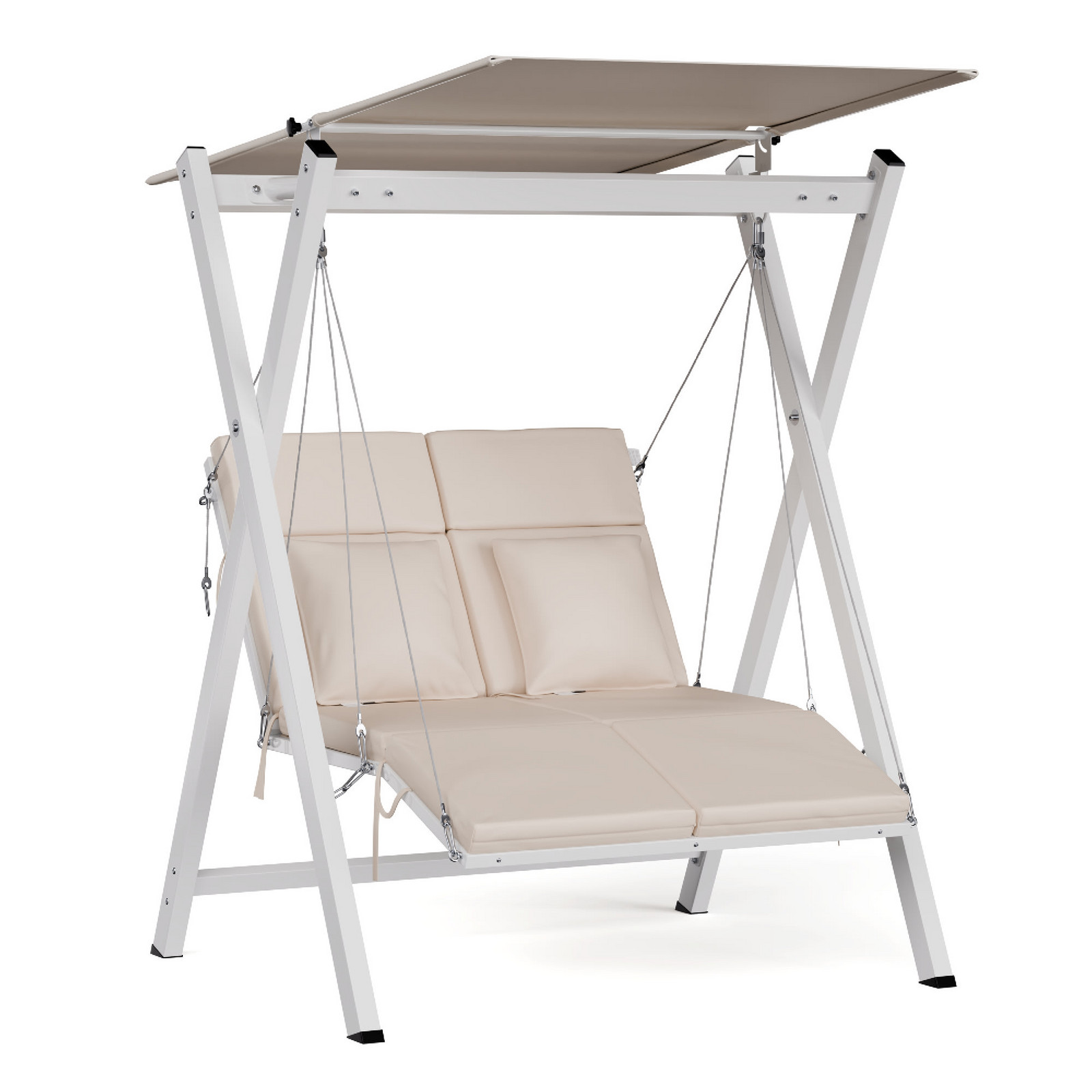 Blumfeldt FlexiSwing hollywoodská houpačka 2-místná Nastavitelné opěradlo + sluneční stříška, odolná vůči povětrnostním vlivům