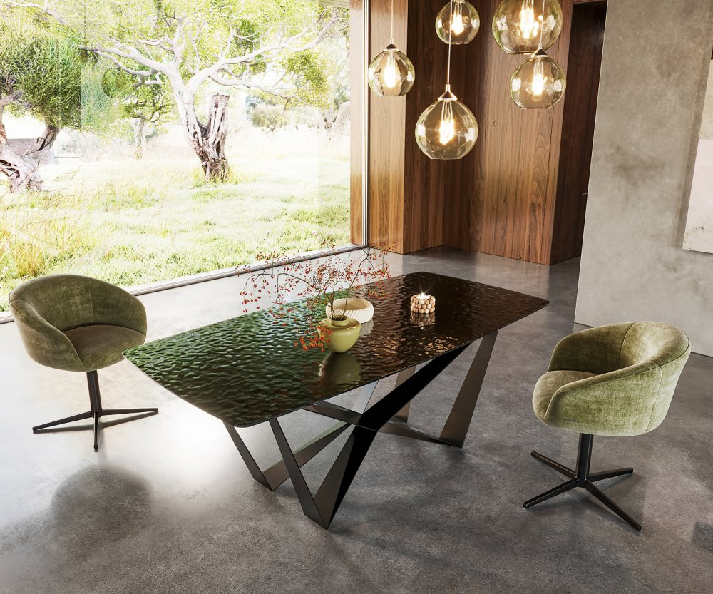 Jídelní stůl Edge oválný 200x100 kouřové černé sklo 3D design křížová