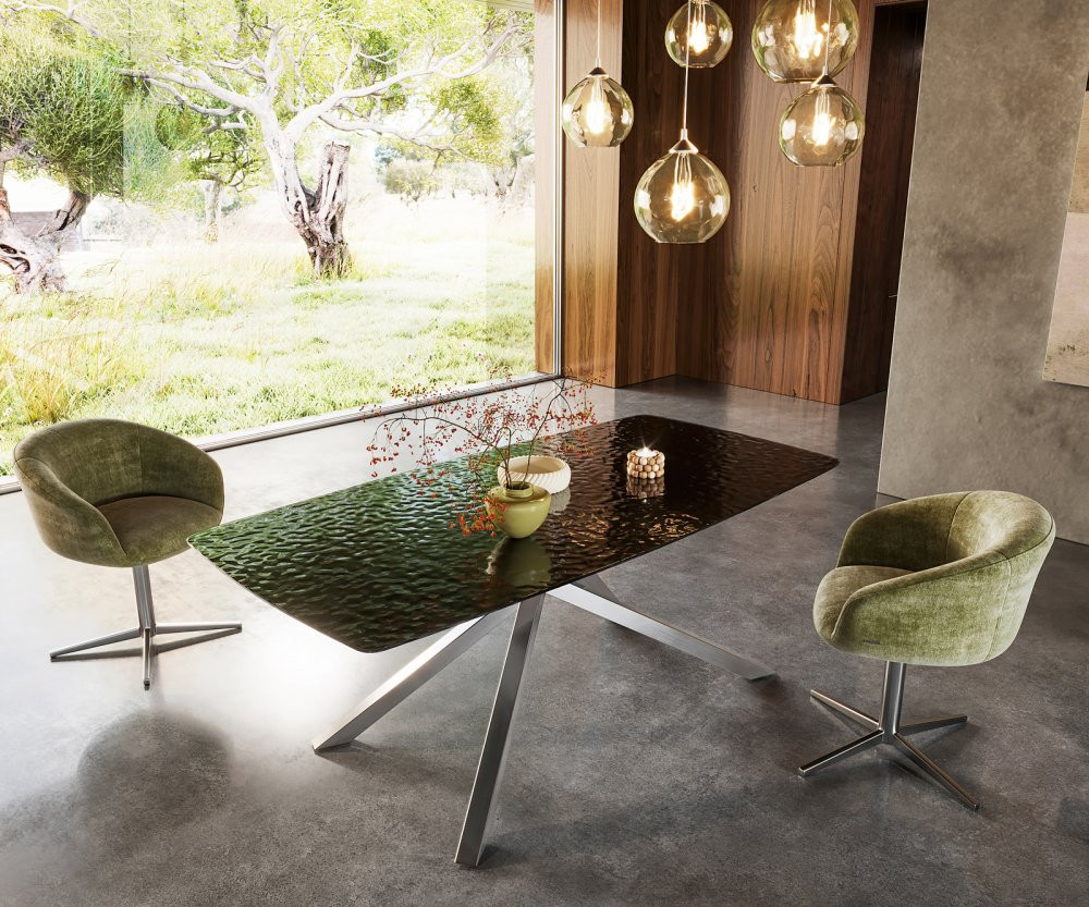 Jídelní stůl Edge oválný 200x100 kouřové černé sklo s reliéfním 3D