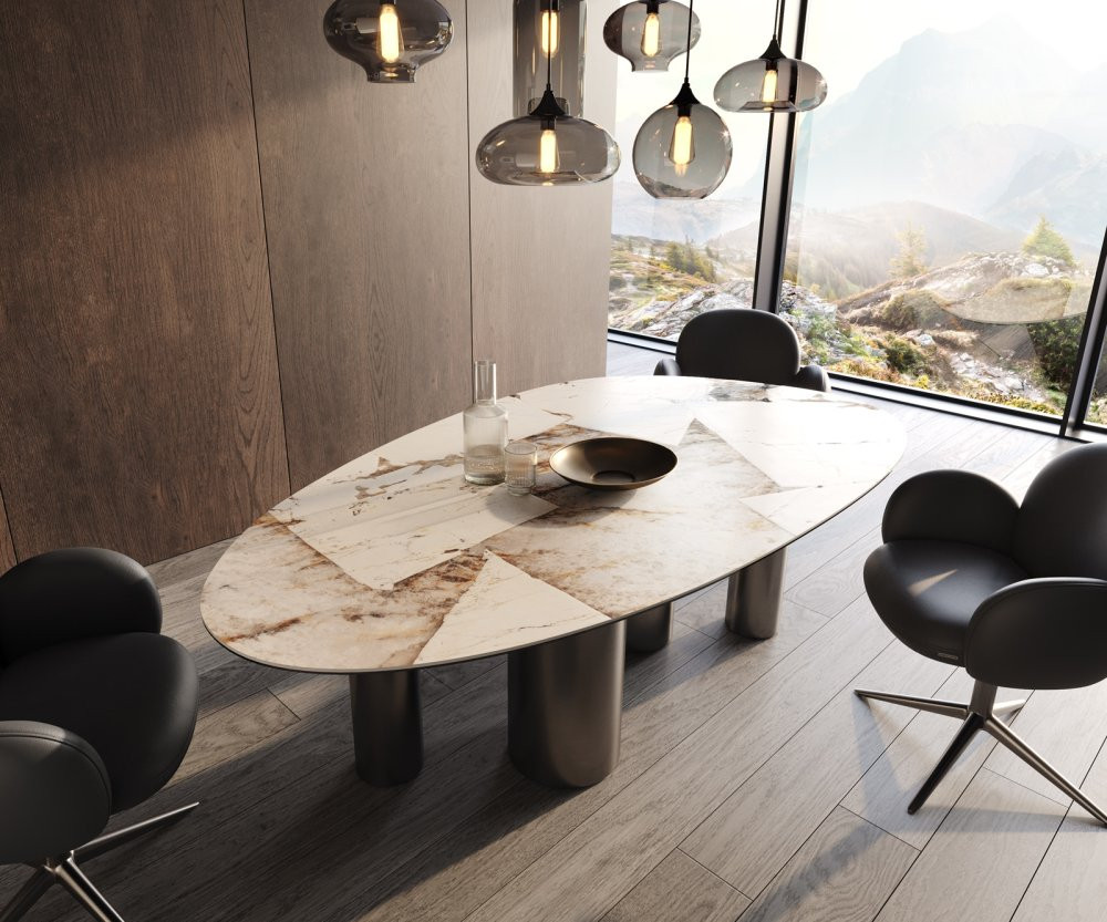 Jídelní stůl Edge oválný 220x120 keramika Patagonia Lappato Pilier