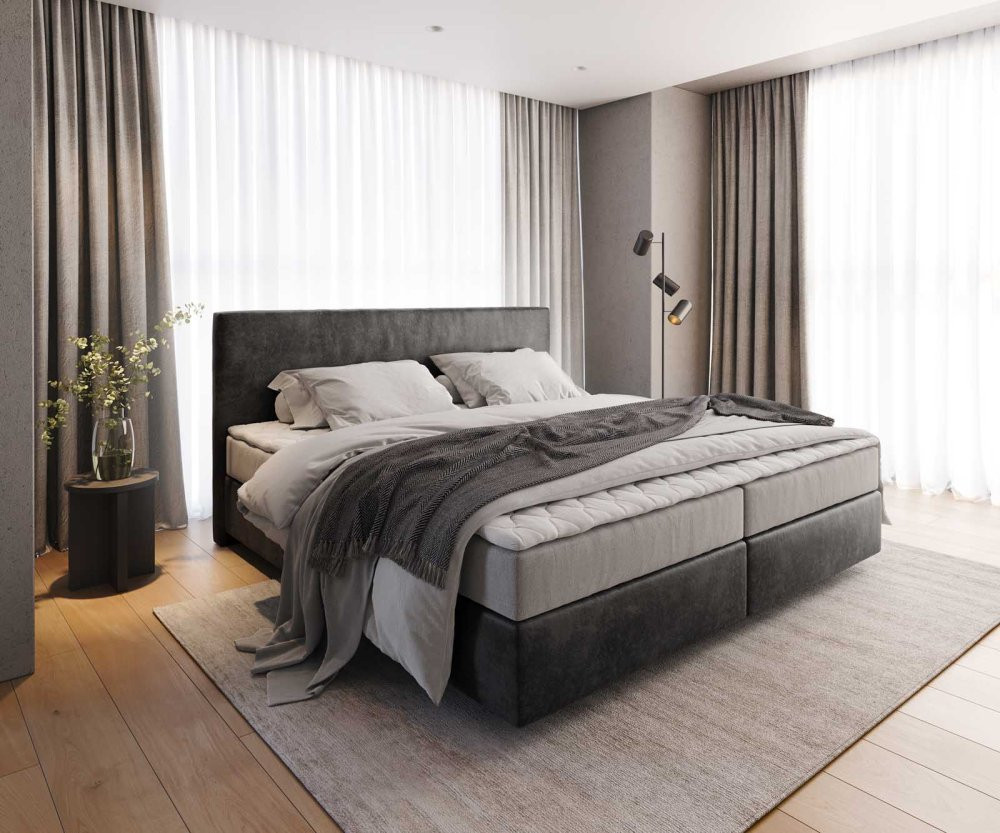 Boxspring postel Dream-Well mikrovlákno antracitová vintage 200x200 cm