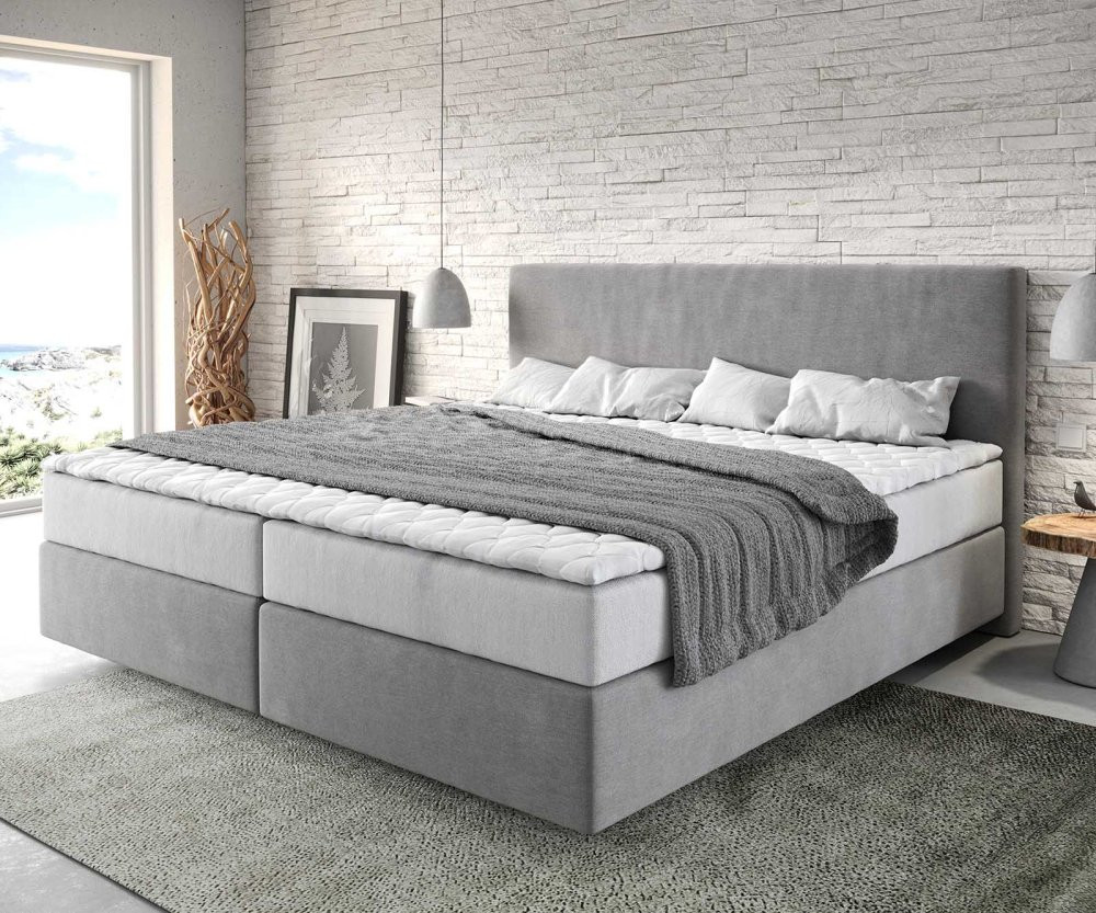 Boxspring postel Dream-Well mikrovlákno šedá 200x200 cm s taštičkovou