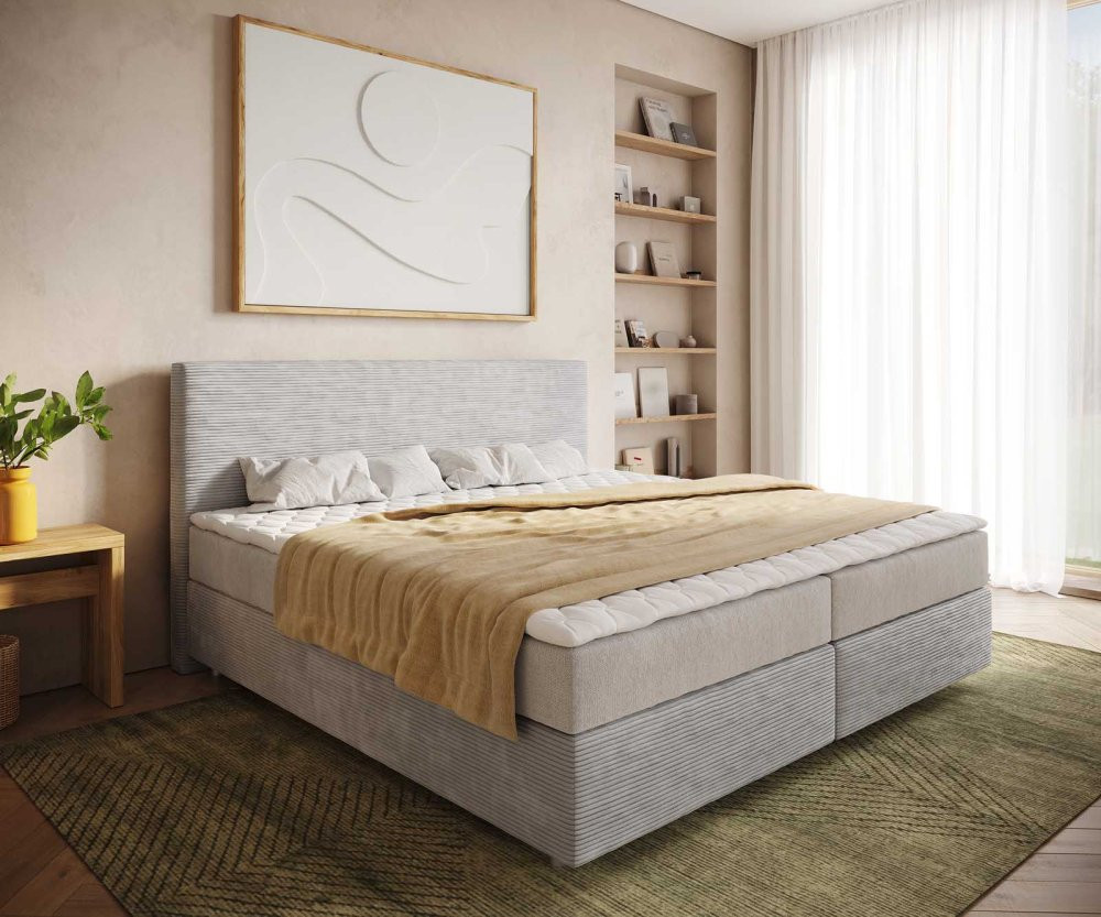 Boxspring postel Dream-Well manšestr stříbrnošedá 200x200 cm