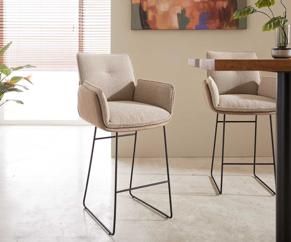 Barová židle Nela-Flex tenká podnož kovová černá mix materiálů taupe