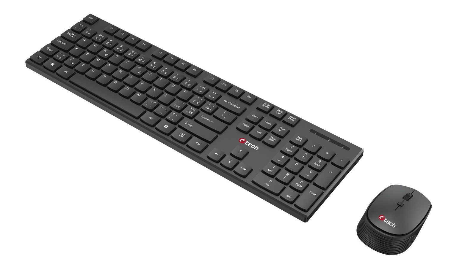 Klávesnice C-TECH WLKMC-03, bezdrátový combo set s myší, černý, USB, CZ/SK