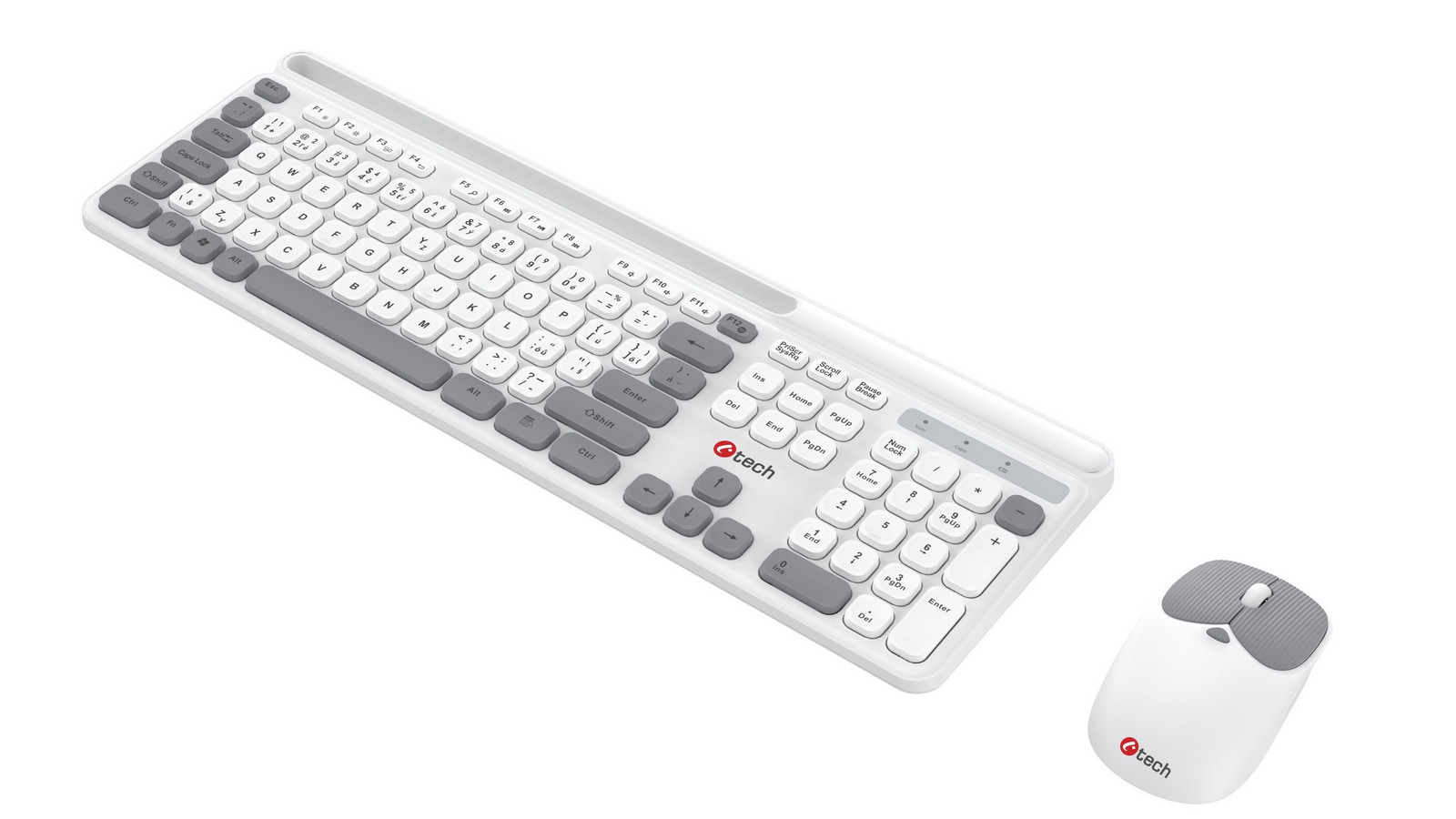 Klávesnice C-TECH Quallis WLKMC-05, bezdrátový combo set s myší, bílá, USB, CZ/SK