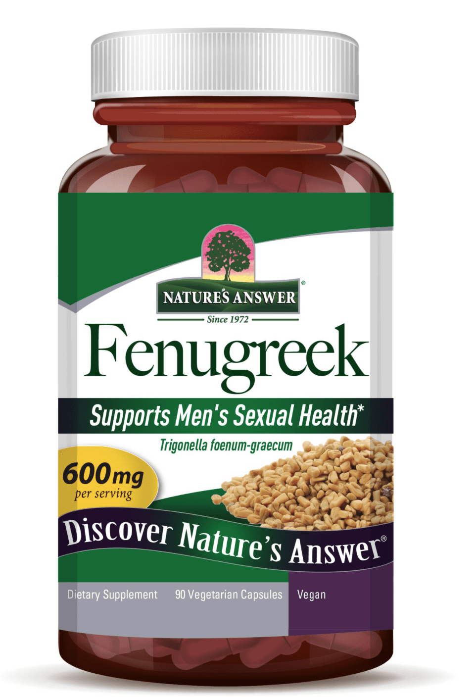 Nature's Answer Fenugreek, Pískavice řecké seno, 600 mg, 90 kapslí