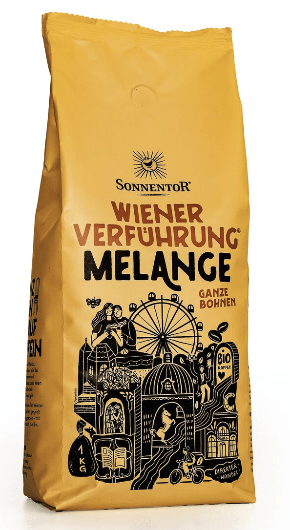 Sonnentor Vídeňské pokušení® Melange, 100 % Arabica, zrnková káva, BIO, 1000 g