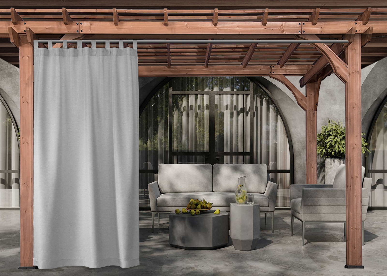 Venkovní zahradní závěs s poutky SANTIAGO color 03 světle šedá, 155x240 cm, 155x200 cm (cena za 1 kus) MyBestHome + zátěžová olověná šňůra Rozměr: 15