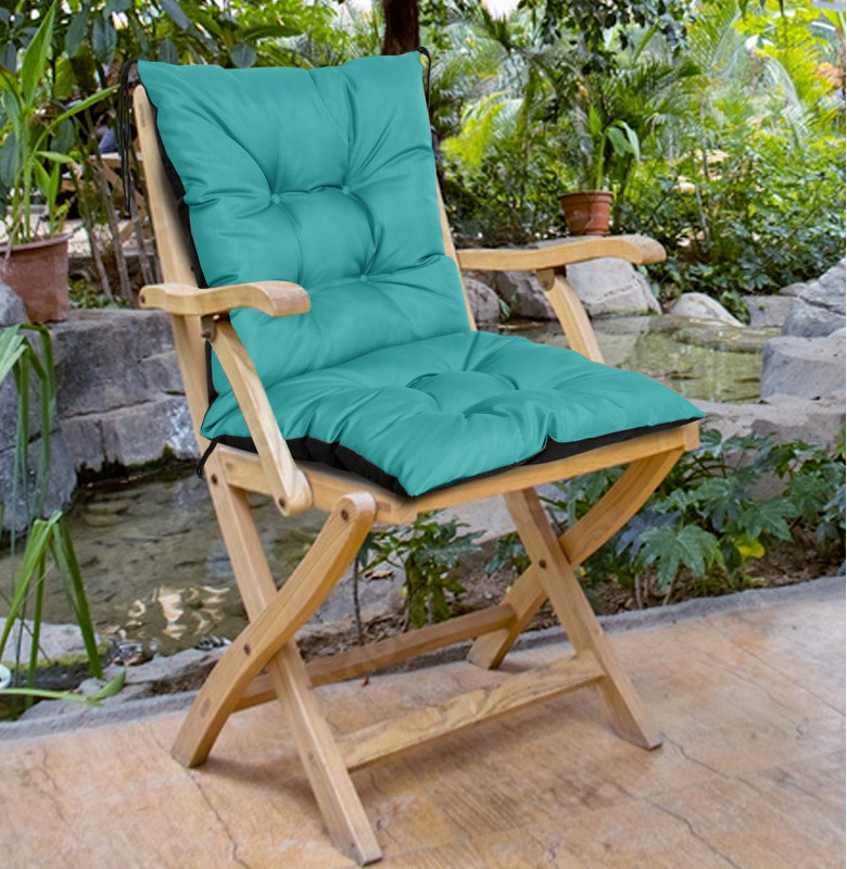 Zahradní prošívaný podsedák na židli s opěrkou OSCAR color 51 tyrkysová 50x50x50 cm Mybesthome