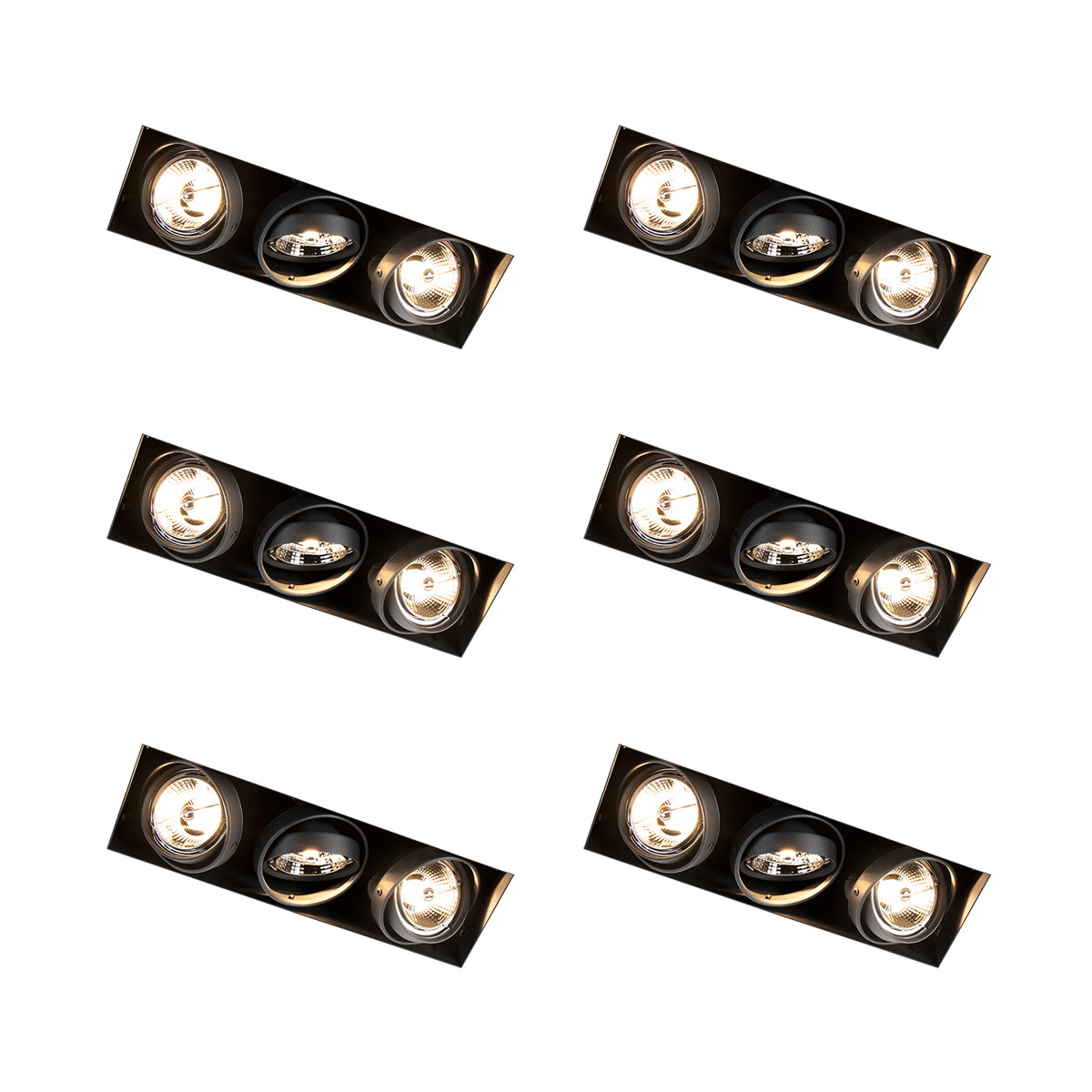 Sada 6 ks Zapuštěné bodové černé, otočné a naklápěcí třísvětlové svítidlo - Oneon 3