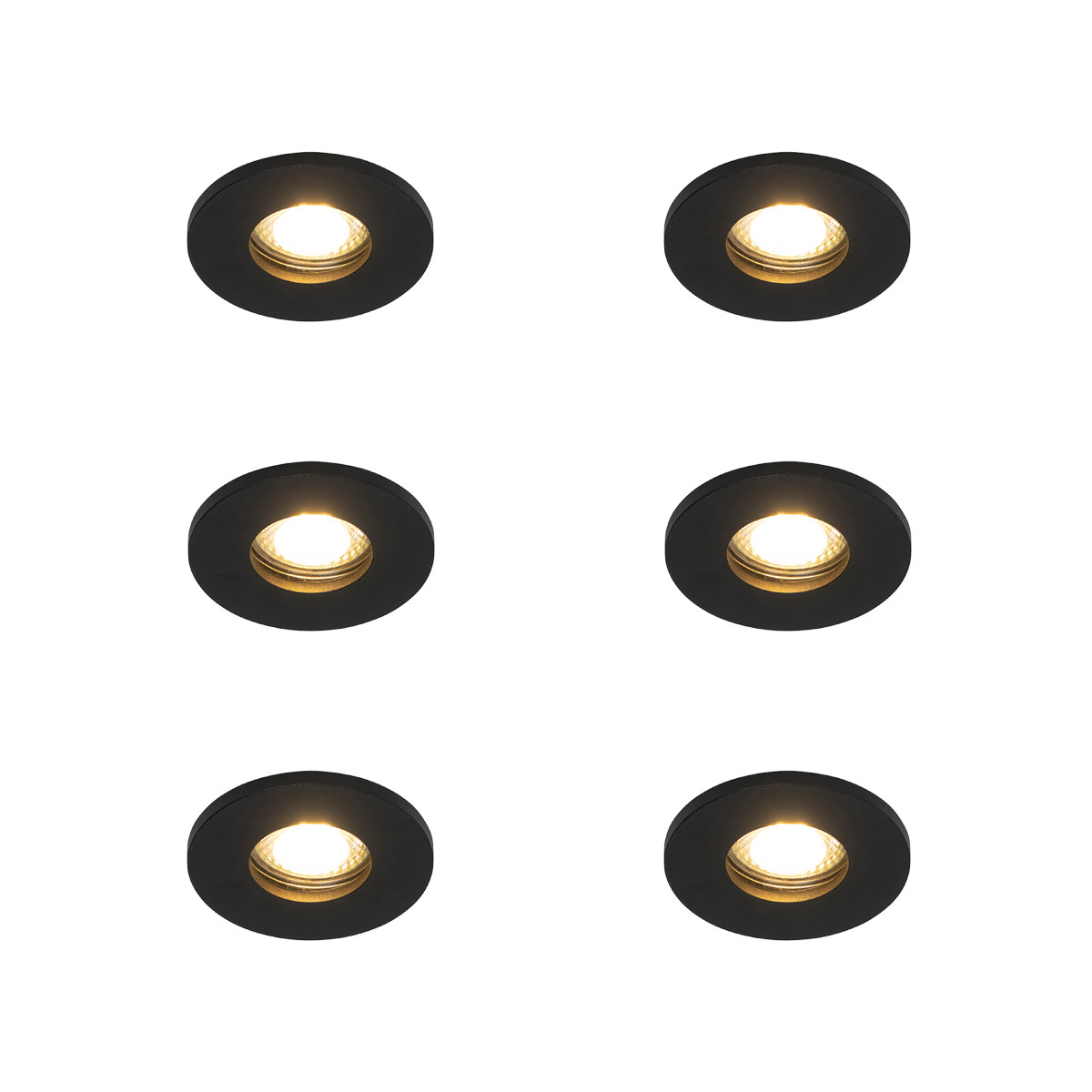 Sada 6 ks Moderní koupelnová zapuštěná bodová černá IP54 - kůlna