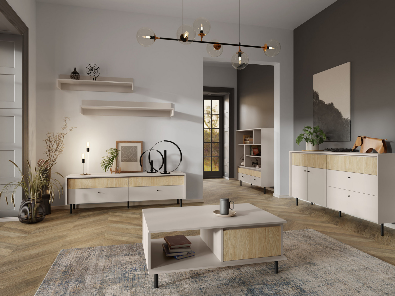 Obývací sestava Malta 2 Barva korpusu + barva dveří: Pískově béžová / Dub olejovaný