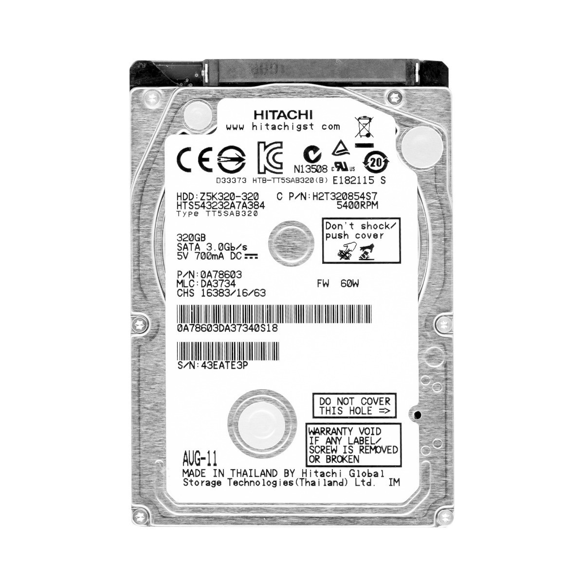 320GB 5.4k 8MB Sata II 2.5'' HTS543232A7A384