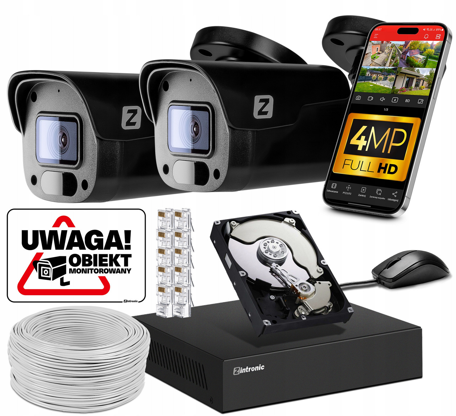 Sada Monitorování 4MP Ip Poe 2 Kamery 4MPx 1TB Náhled Aplikace Černá