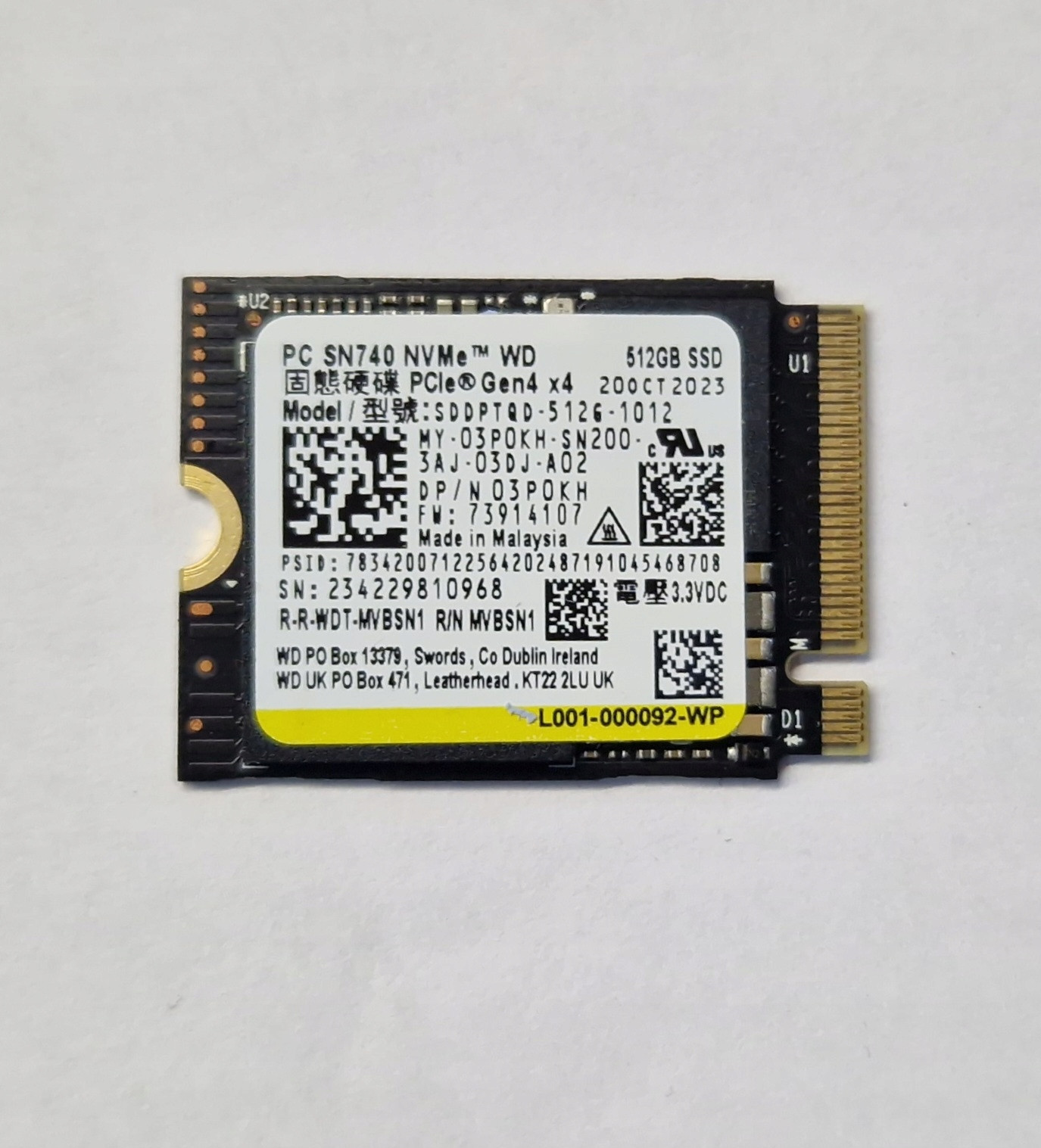 Nový disk Wd Pc Sn740 512GB M.2 2230 Nvme PCIe Gen4 x4