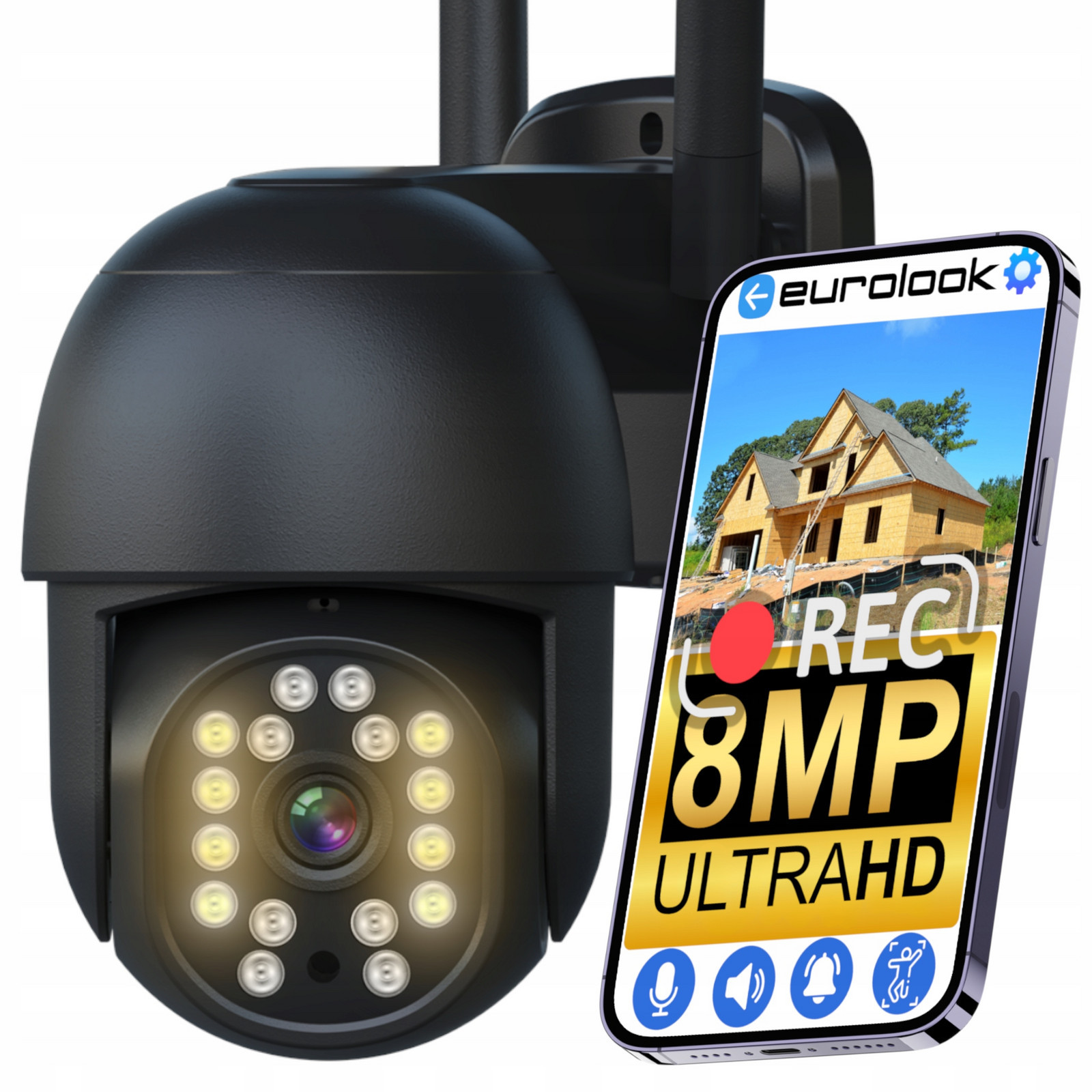 Bezdrátová otočná WIFi kamera 8MPx UltraHD ICSee Oznámení Alarm