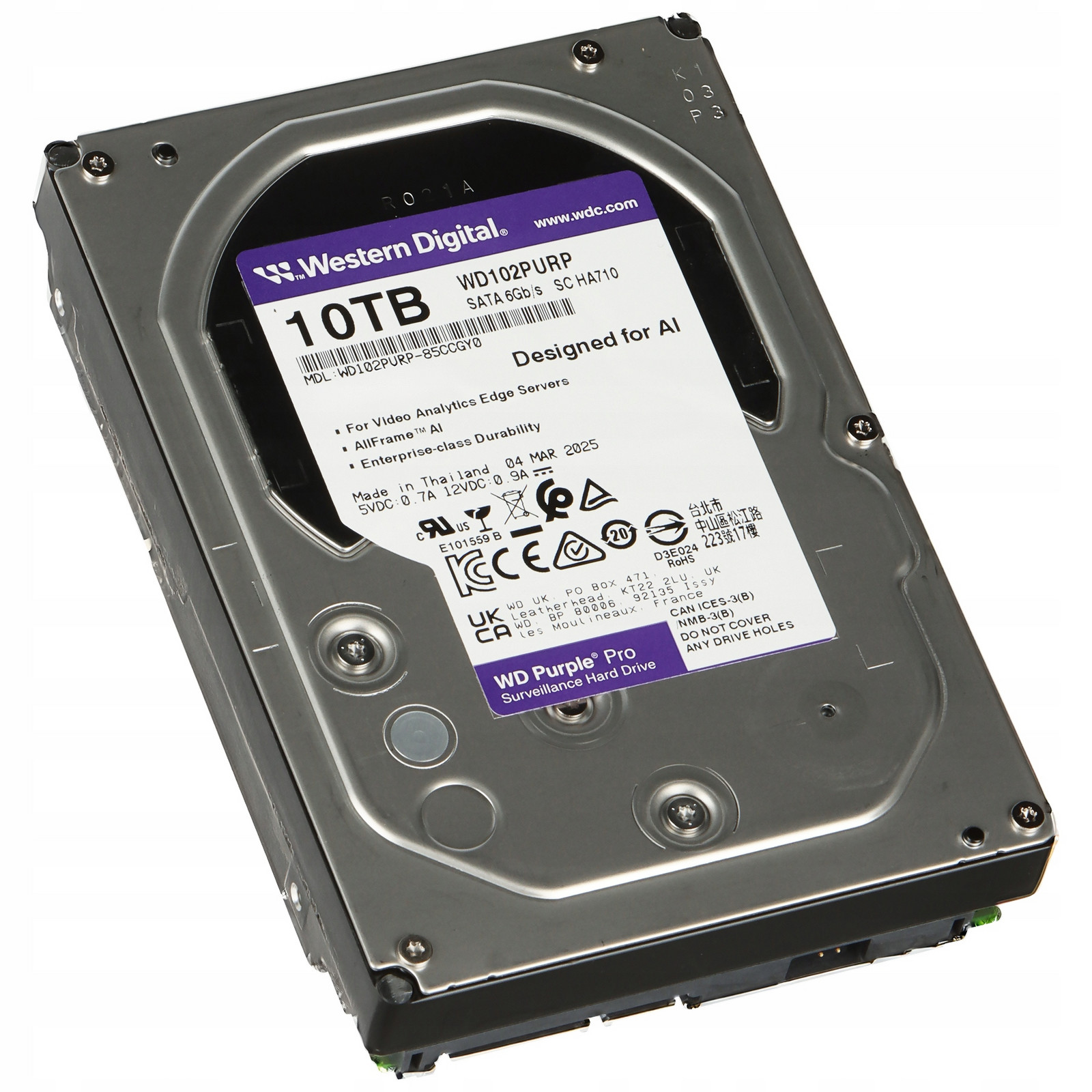 Pevný Disk Pro Záznamník Kamer HDD-WD102PURP 10TB 24/7 Western Digital
