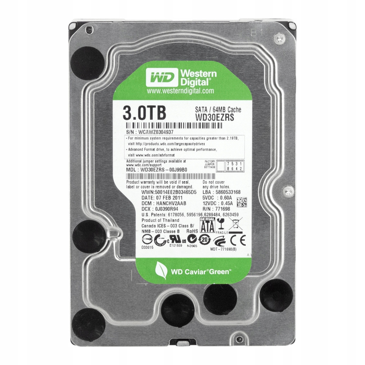 Wd Caviar Green 3TB 5.4K 64MB Sata II 3.5'' WD30EZRS