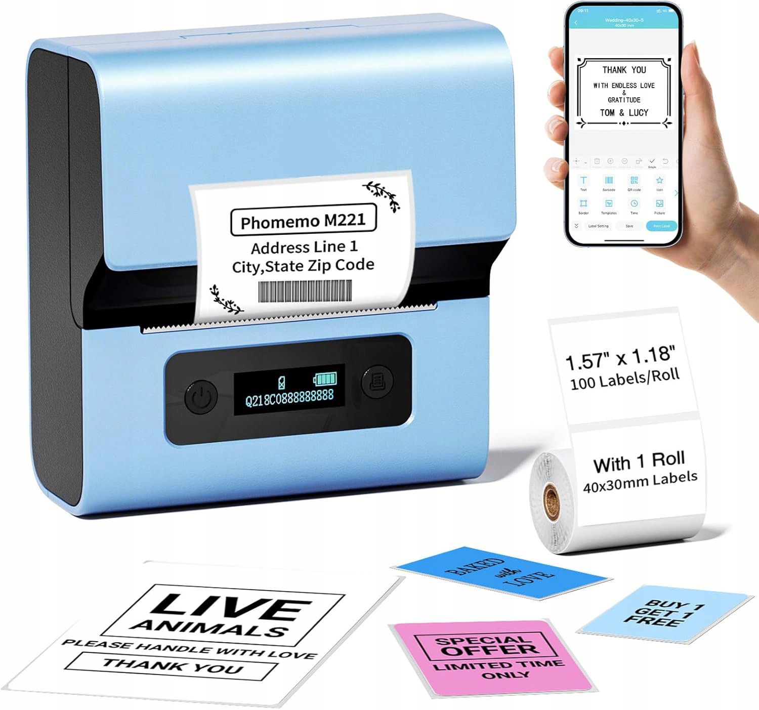 Phomemo M221 mini termální tiskárna samolepících štítků s nálepkami 80 mm