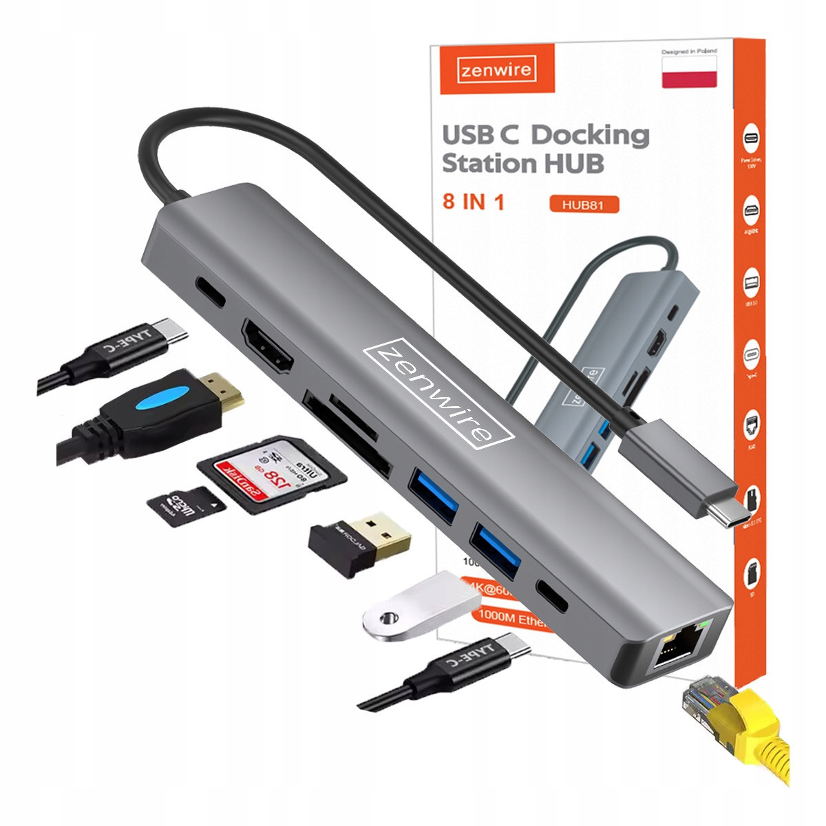 Usb-c Hub Adaptér Adaptér 8v1 Hdmi Gigabit Ethernet Macbook Pro Air M4