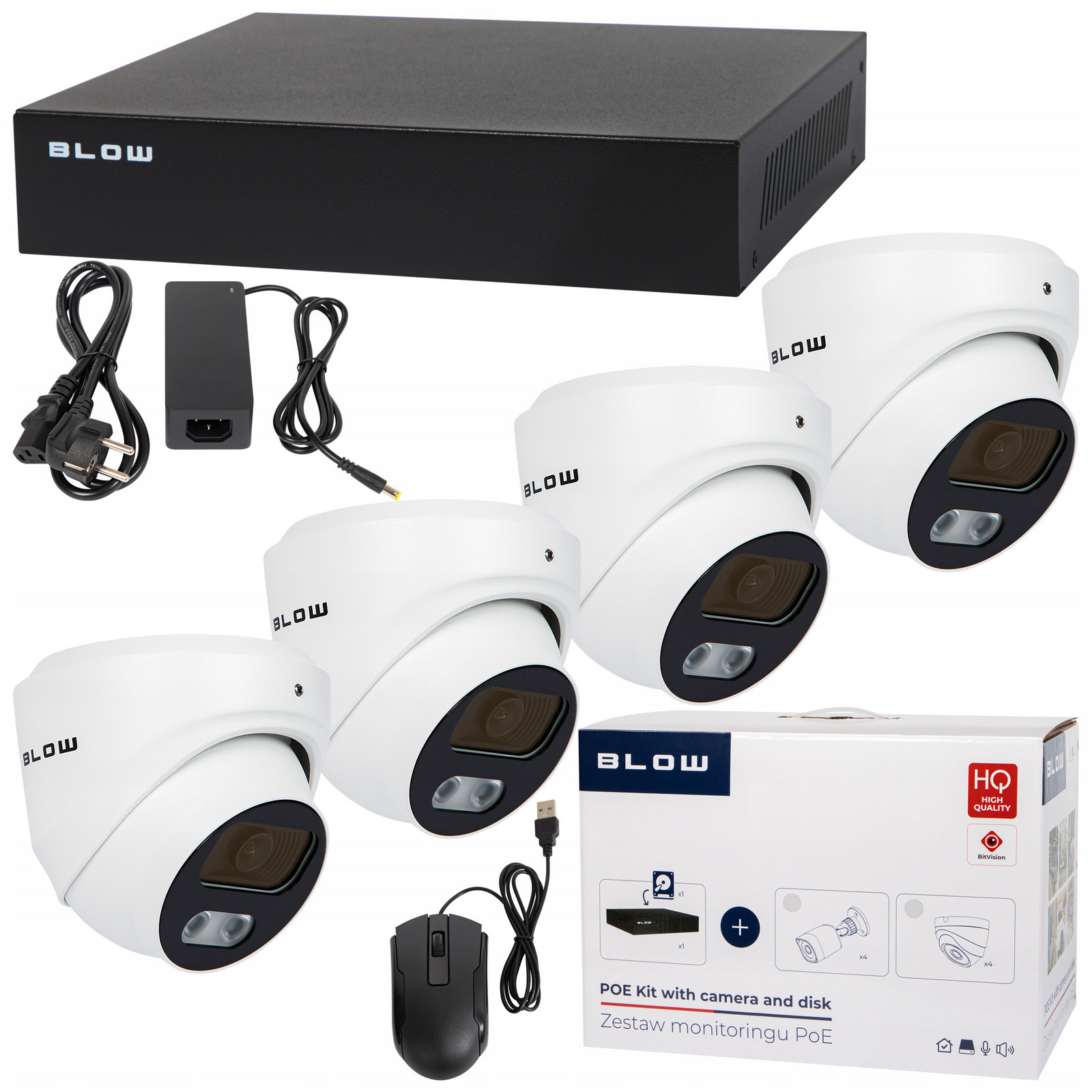 Sada Monitorování PoE Blow 4x5MP 1TB 4x Kopulové Kamery 5MP Disk HDD1TB