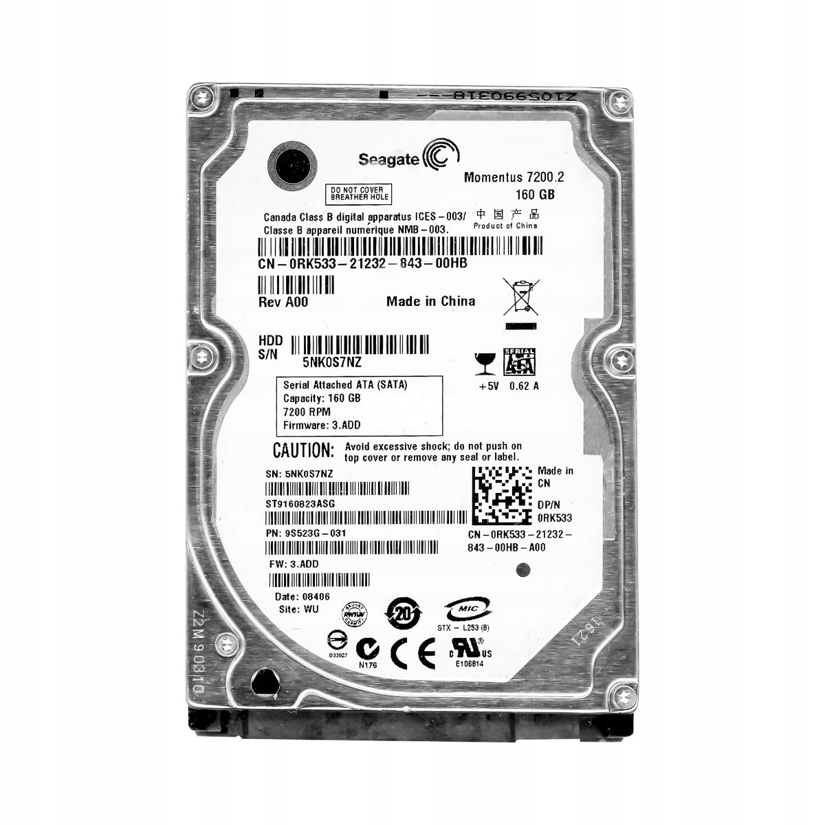 Seagate 160GB 7.2k 8MB Sata II 2.5'' ST9160823ASG