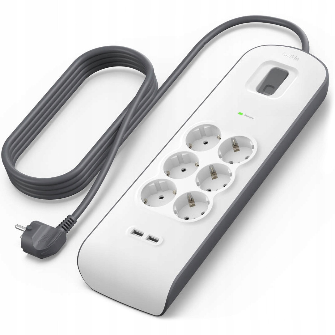 Protipřepěťová lišta 650J, Belkin BSV604VF2M-V2, 6x Ac Schuko, 2x Usb-a