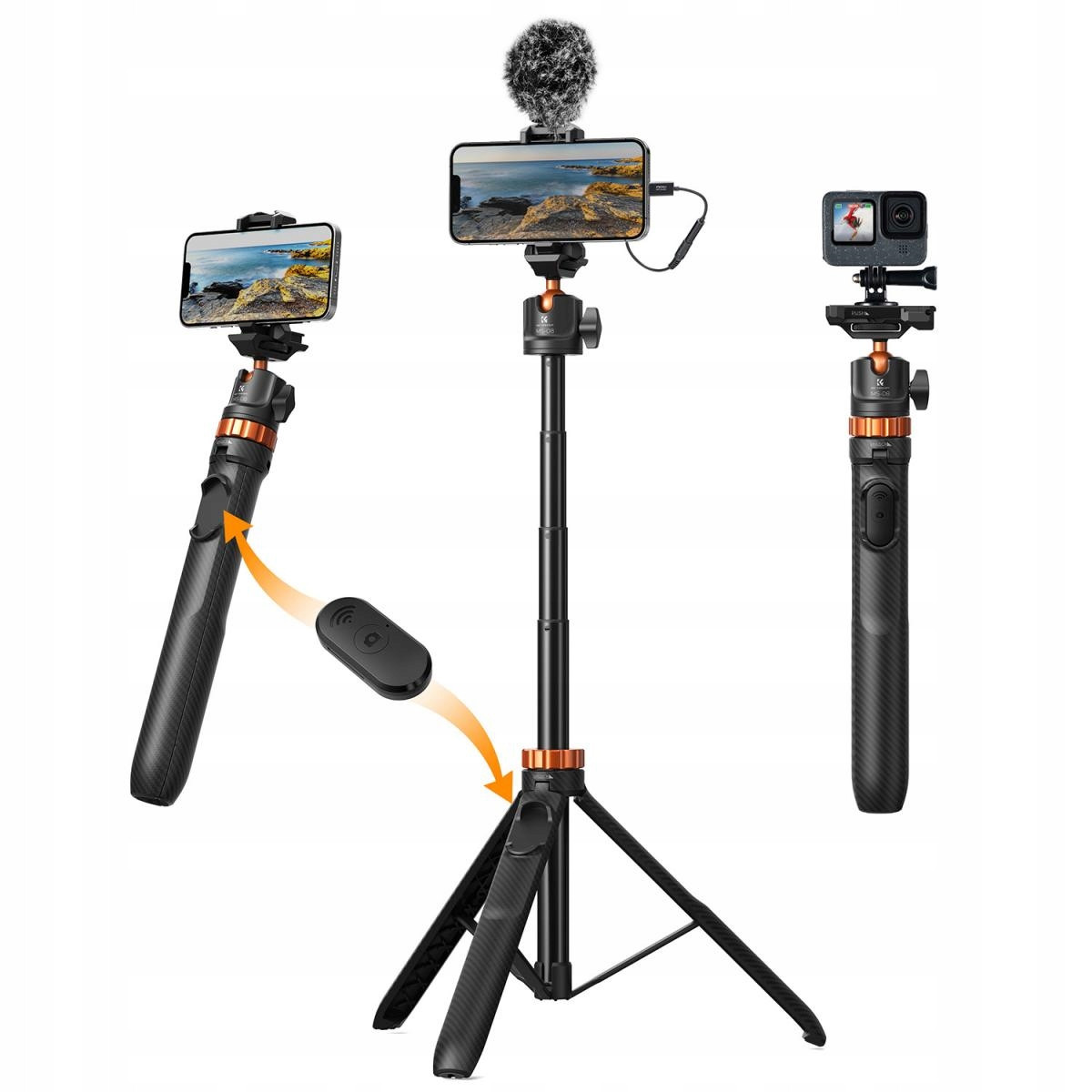 Stativ Tripod Selfie Stick pro telefon Kamery Dji GoPro dálkové ovládání K&f