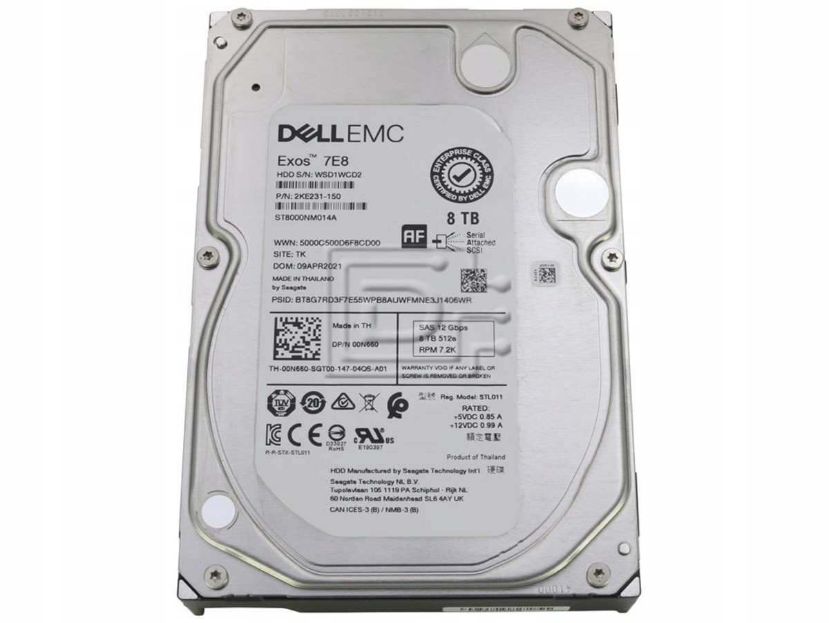 Dell Exos 7E8 8TB 8 Tb Sas 12 Gbps Rpm 7.2K ST8000NM014A 0N660 512e 0N660