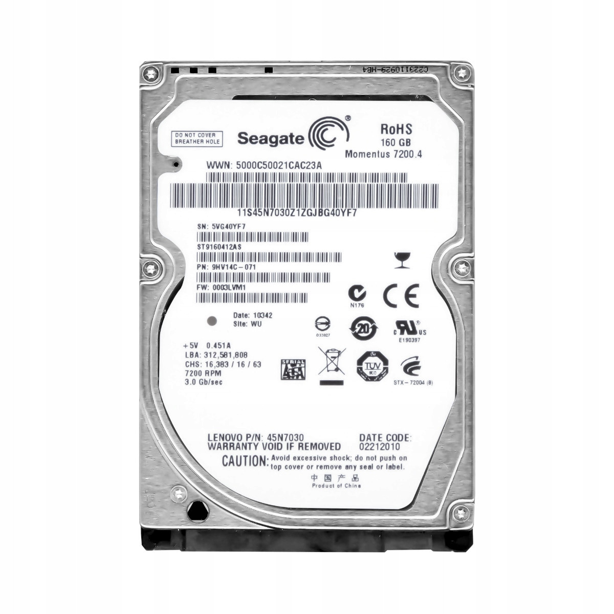 Seagate Momentus 7200.4 160GB 7.2k 16MB Sata II 2.5'' ST9160412AS