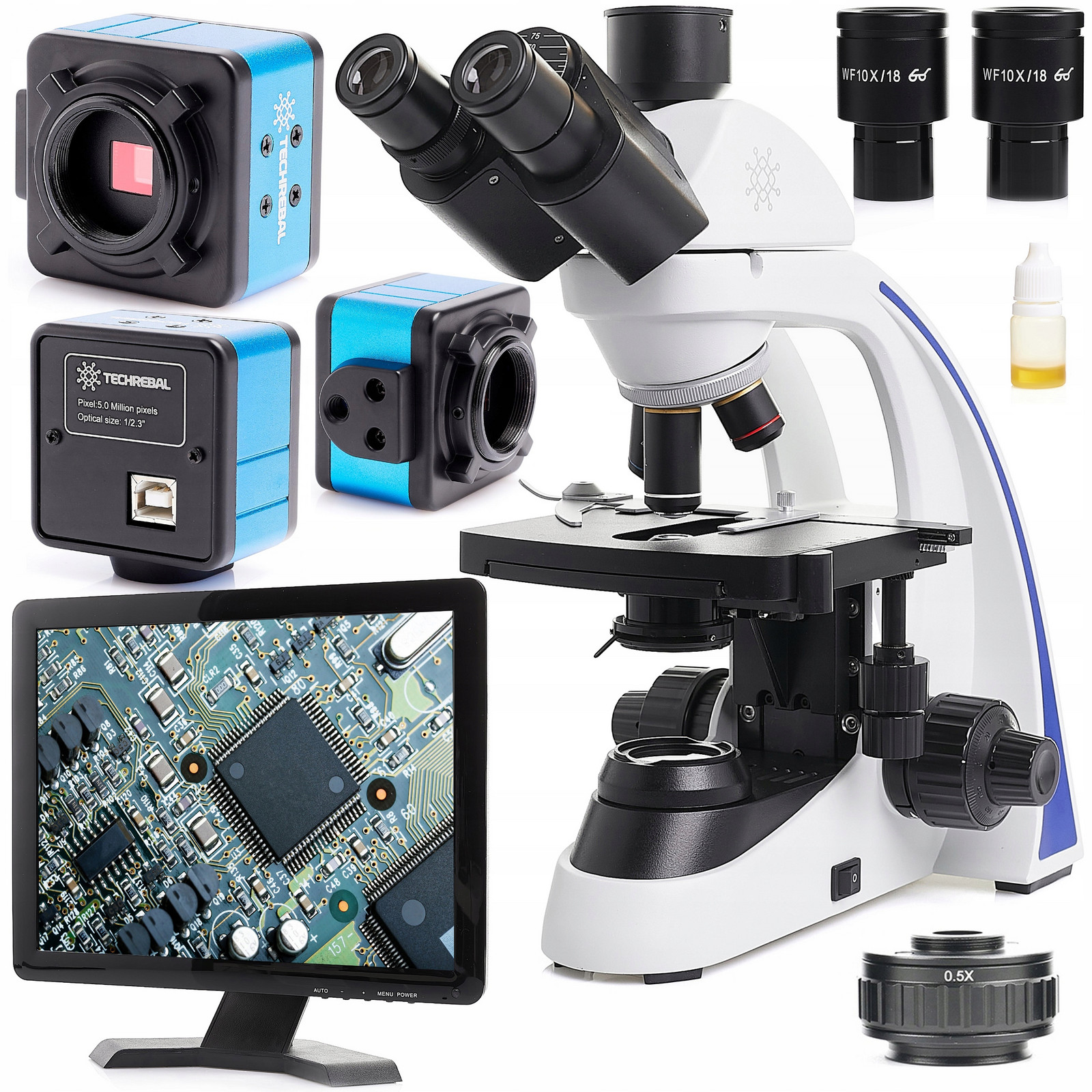 Biologický Mikroskop Btc Pro Stereoskopický Trinokularový 1000x LCD Kamera