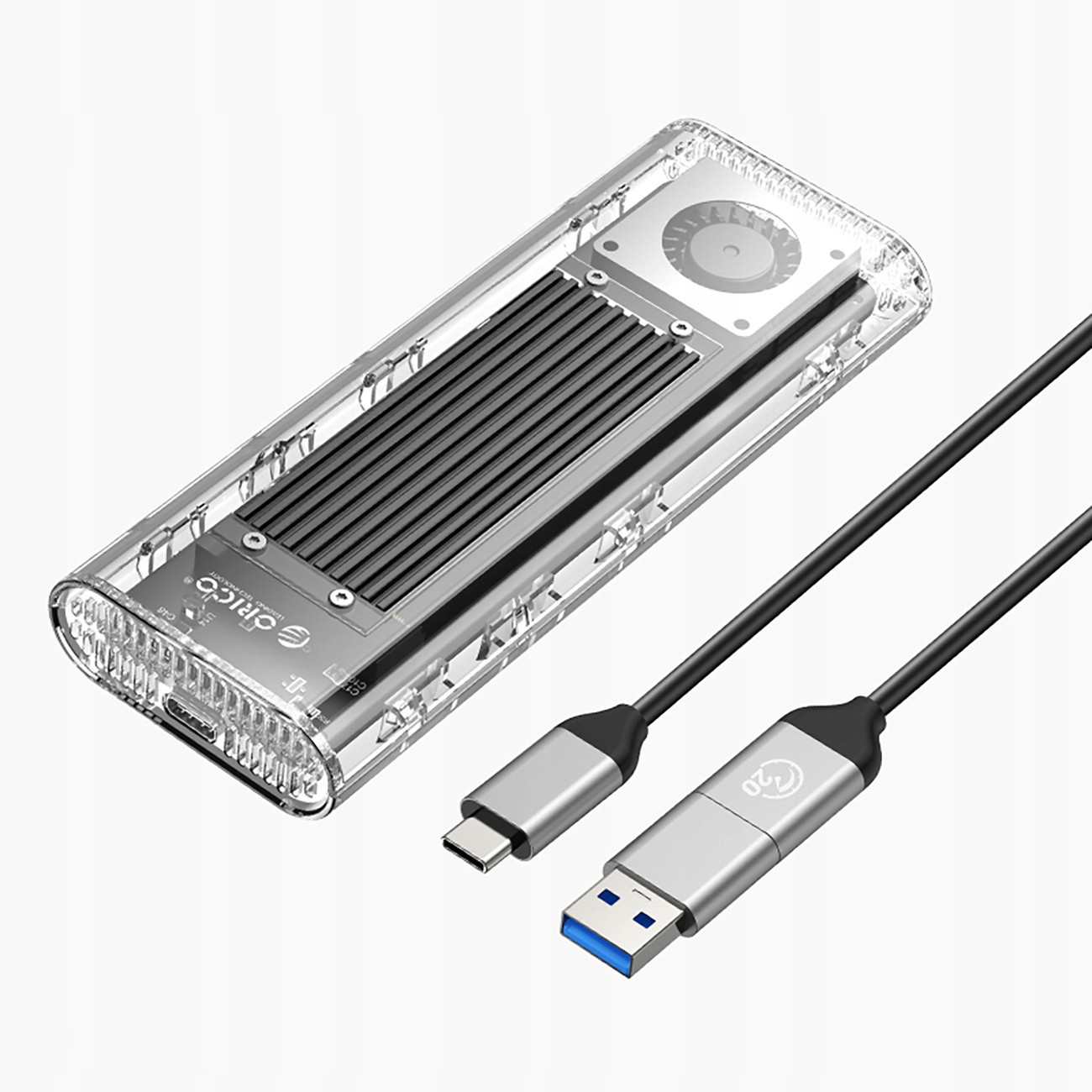 Disková kapsa Orico TCM2-G20 M.2 Nvme Usb-c 3.2 20 Gb/s stříbrná/průhledná