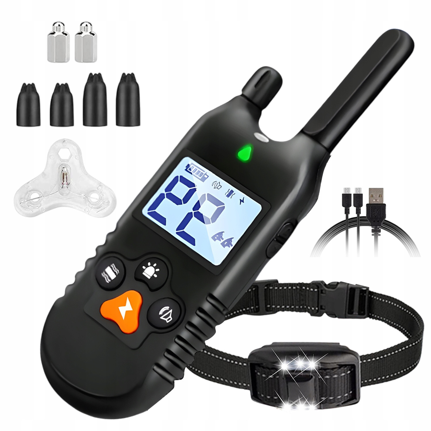 Elektrický LCD Výcvikový Obojek Pro Psy Protištěkací Dálkové Ovládání Lampička