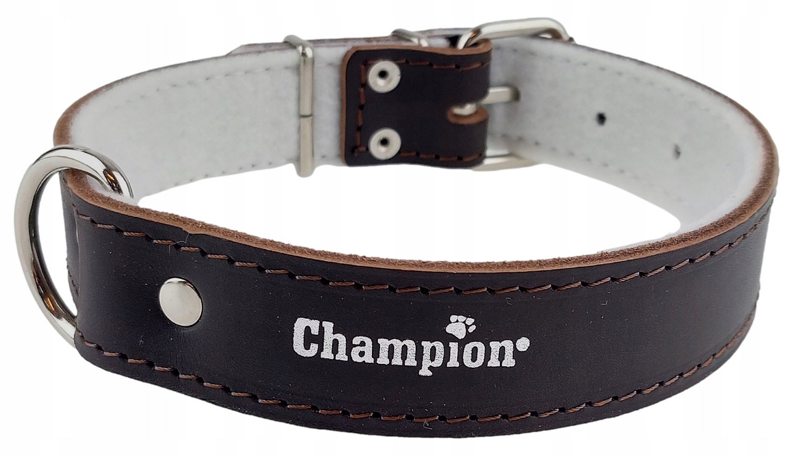 Polský výrobce Champion Přírodní obojek Lícová kůže 60 cm/3,5 cm Hnědá