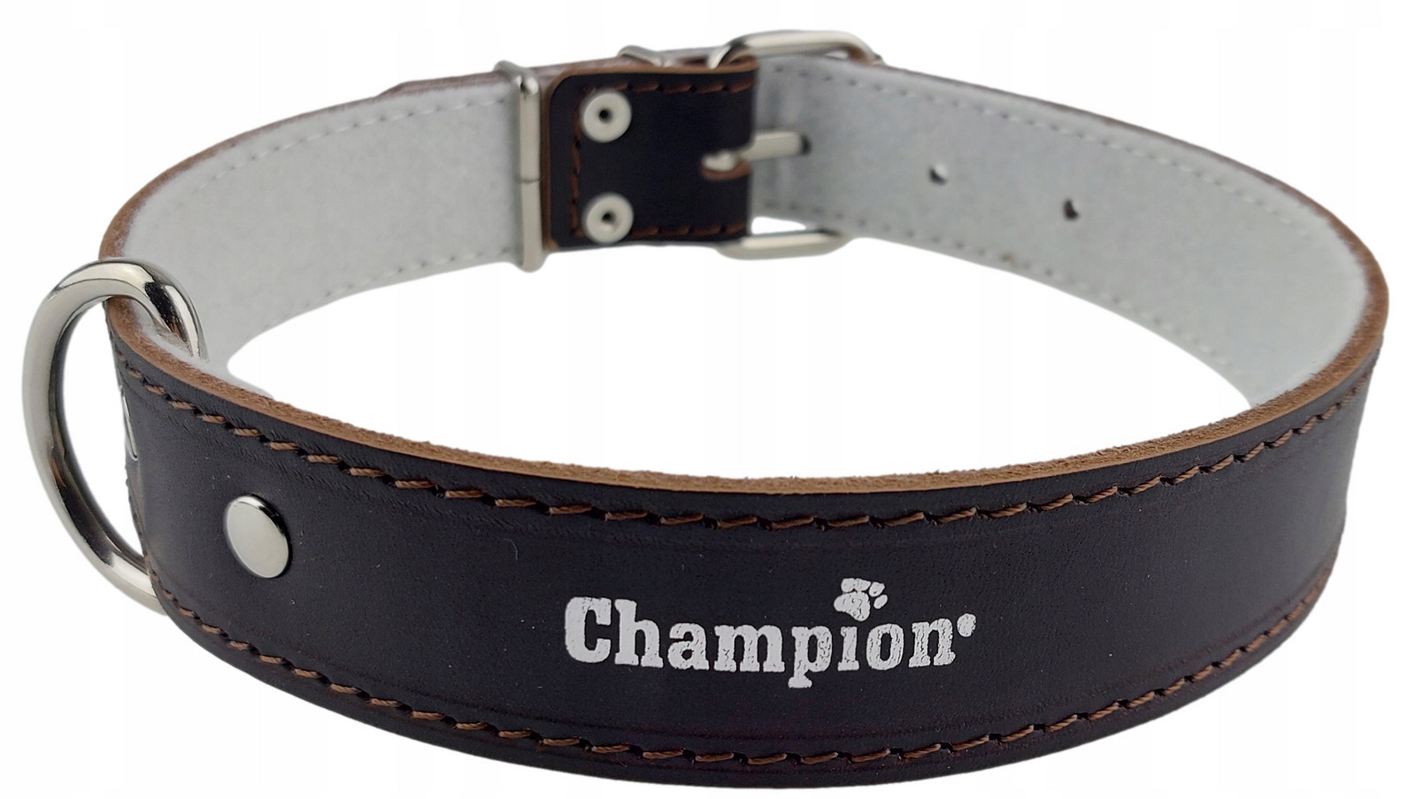 Polský výrobce Champion Obojek Přírodní Lícová kůže 65 cm/3,5 cm Hnědá