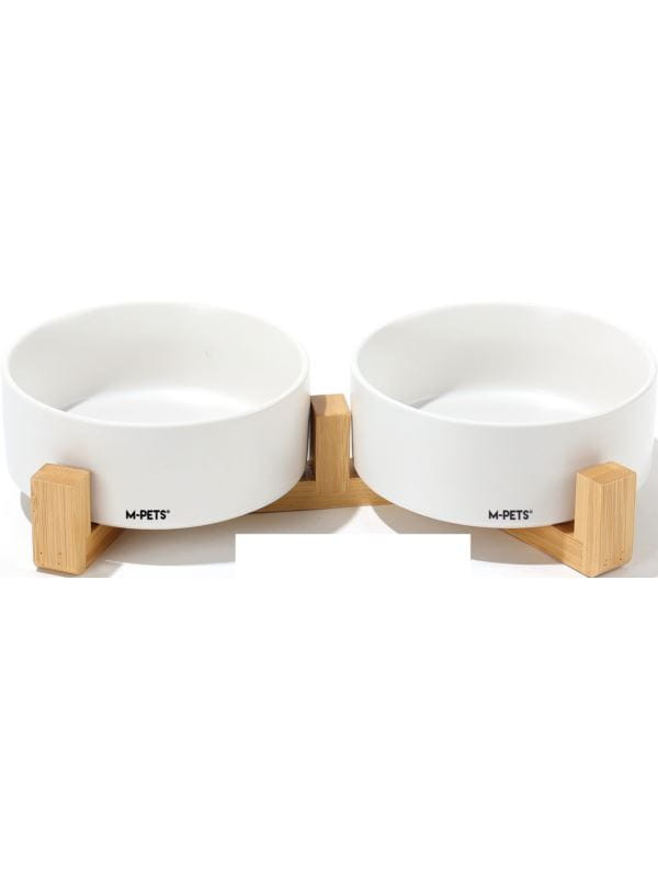 Dvojitá keramická miska Opera na stojanu, bílá velikost: S