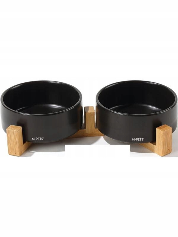 Dvojitá keramická miska Opera na stojanu, černá velikost: M