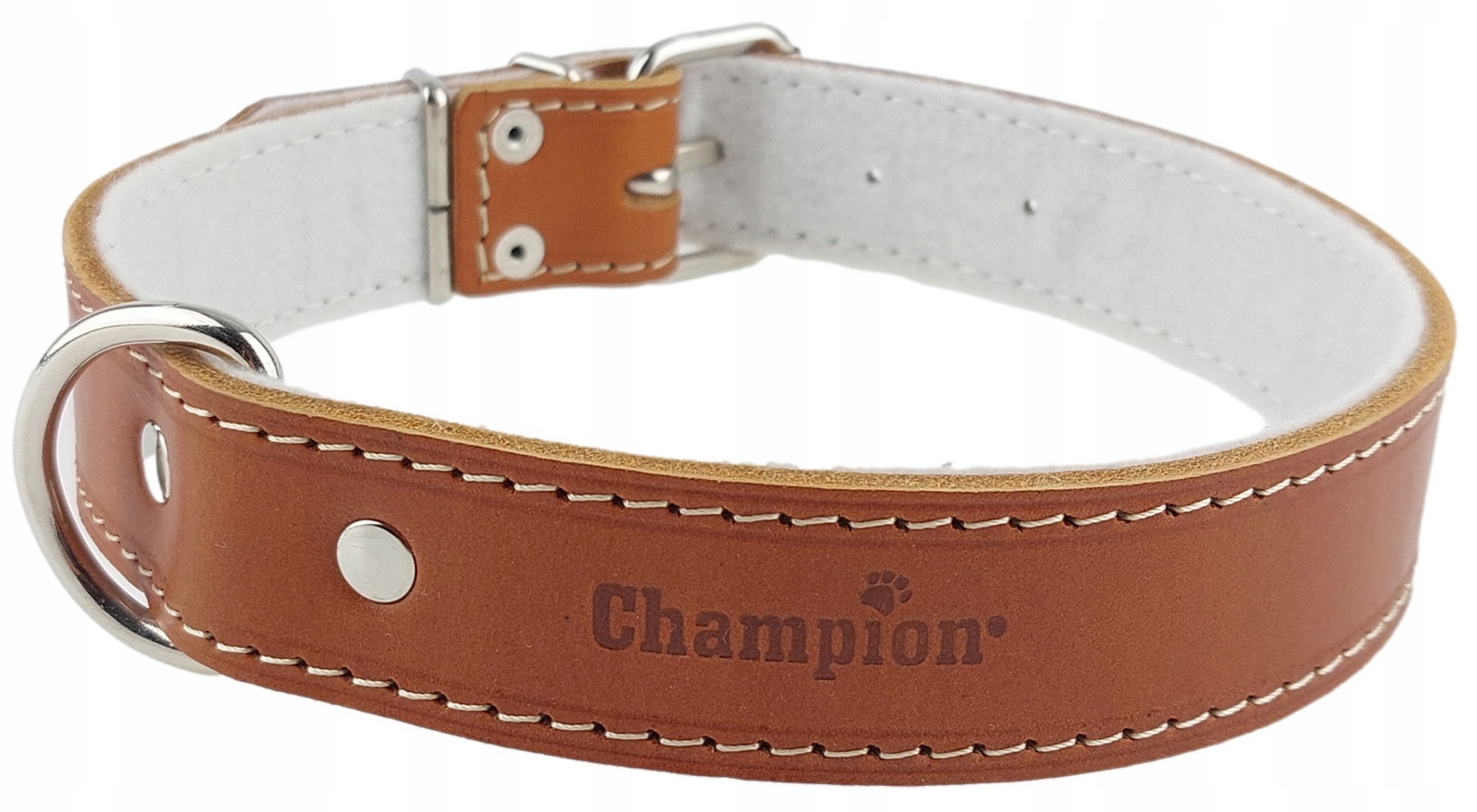 Polský výrobce Champion Přírodní obojek Lícová kůže 60 cm/3,5 cm Koniak