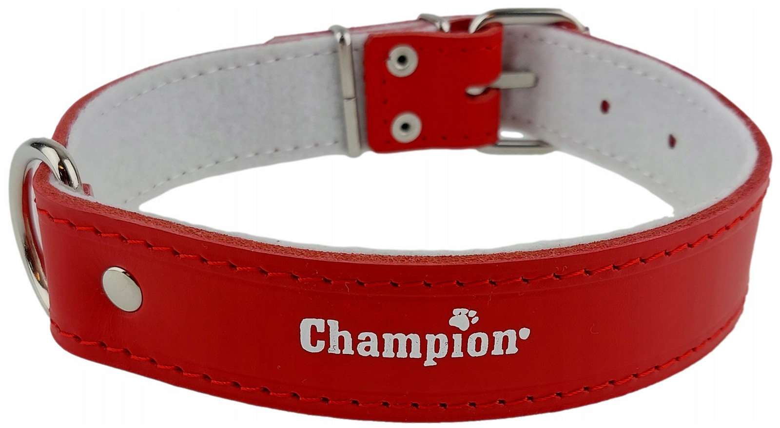 Polský výrobce Champion Přírodní obojek Lícová kůže 60 cm/3,5 cm Červená