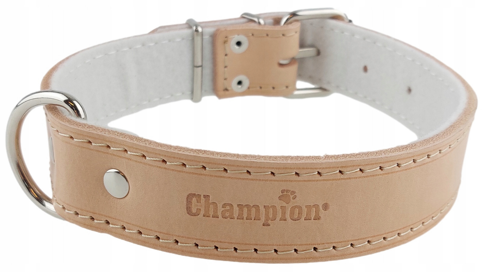 Polský výrobce Champion Obojek Přírodní Lícová kůže 60 cm/3,5 cm Přírodní
